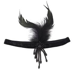 Wooauto 1920 Fascinator Hut Flapper Haarband,Frauen Great Gatsby Stirnband Strass Quaste Perlen Stirnband Feder Haar Zubehör Dekor Kopfschmuck Haarreif Cocktail Tee Party Accessoires,Schwarz von Wooauto