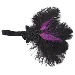 Wooauto 1920 Fascinator Hut Flapper Haarband,Frauen Great Gatsby Stirnband Strass Quaste Perlen Stirnband Feder Haar Zubehör Dekor Kopfschmuck Haarreif Cocktail Tee Party Accessoires,lila von Wooauto