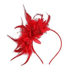 Wooauto 1920er Feder Stirnband Damen Vintage Braut Kopfschmuck Feder Haarreif Fascinator-Hut Haarschmuck Party Fancy Dress Zubehör für Tea Party Hochzeit Mädchen Haarschmuck Haarreifen Damen,Rot von Wooauto