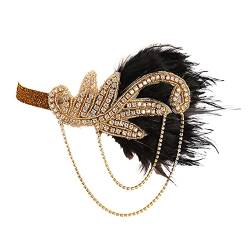 Wooauto 1920er Stirnband für Frauen,Feather Headband 20s Gatsby Feather Accessories Gatsby Flapper Headband Partyschmuck Modeschmuck für Frauen und Mädchen Haarschmuck,Goldschwarz von Wooauto