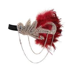 Wooauto 1920er Stirnband für Frauen,Feather Headband 20s Gatsby Feather Accessories Gatsby Flapper Headband Partyschmuck Modeschmuck für Frauen und Mädchen Haarschmuck,silberrot von Wooauto