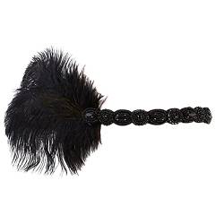 Wooauto 20er Jahre Stil Flapper Haarband, Damen Kostüm Stirnband Vintage Federn Fascinator-Hut Strasssteinen Gatsby Stirnbänder Haarschmuck Kopfbedeckung für Frauen Party Art Dekoration,Schwarz von Wooauto