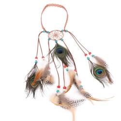 Wooauto Bohème Feder Haarband Damen Hippie Boho Indianer Stirnbänder Zigeuner Headwear Gypsy Kopfbedeckung Bohemian Hippie Stirnband Feder Kopfschmuck Haarschmuck Zubehör,Khaki von Wooauto