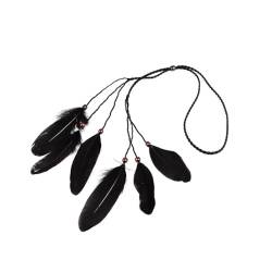 Wooauto Hippie Boho Haarschmuck Feder Stirnband Frauen Mädchen Haarband Party Dekoration Kopfschmuck Verstellbare Hanf Seil Perlen Haarband Indische Haarschmuck Feder Haar Fascinator Zubehör,Schwarz von Wooauto