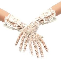 Wooauto Retro-Spitzenfäustlinge Elegante Fischnetz Spitzenhandschuhe Courtesy Sommerhandschuhe Damen Hochzeit Netzhandschuhe Brautblumen Mesh Handschuhe für Hochzeit Dinner Bankett Tea Party,Beige von Wooauto