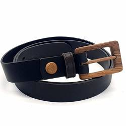 Wood Belt Ledergürtel Schwarz Unisex Gürtel mit Holzschnalle aus Nussbaum Simple Brave 306 (M(95cm)) von Wood Belt