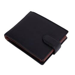 Woodbridge Bifold Herren-Geldbörse aus echtem Leder mit Münzfach, Kartenhalter, RFID-blockierend, mit Box, schwarz/braun, Dimensions closed: L 12cm X H 9.5cm X D 1.2cm, Faltbar von Woodbridge