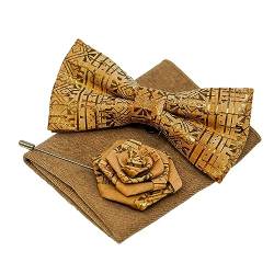 Woodenlove Korkfliege als Set mit Ansteckblume aus Kork und Einstecktuch mit Geschenkbox - nachhaltiges Hochzeitsgeschenk Bräutigam (Aztek) von Woodenlove