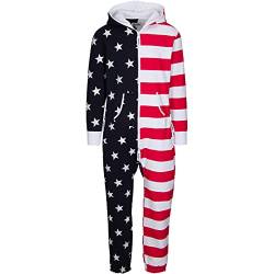 WOODIES Amerikanische Flagge Erwachsene Einteiler für Männer und Frauen – Einteiliger Unisex Pyjama Jumpsuit, US-Flagge, L von Woodies