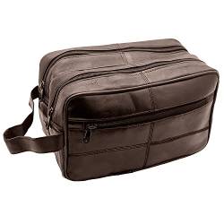 Kulturbeutel für Herren, echtes Leder, Kulturbeutel, Reisetasche, Rasiertasche, Badezimmer, Fitnessstudio, Make-up, Organizer, Geschenk für Männer und Frauen, braun von Woodland Leather