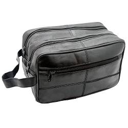 Waschbeutel für Herren aus echtem Leder, Reise-Waschbeutel, Rasiertasche, Badezimmer, Fitnessstudio, Make-up-Organizer, Geschenk für Männer und Frauen, Schwarz von Woodland Leather