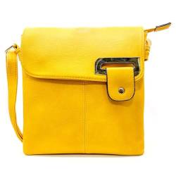 Woodland Leather Damen Crossbody Schulter Messenger Bag Mehrere Slip und Reißverschluss Taschen Handtasche mit Aufbewahrungstasche, gelb, 27x26.5 CM von Woodland Leather