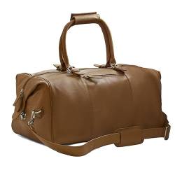 Woodland Leather S 100% Leder Seesäcke für Damen & Herren – Vintage Reisetasche & Übernachtungstasche klein bis groß – Vollnarbenleder Weekender Bag, Hellbraun - 48 cm, Leder-Reisetasche von Woodland Leather