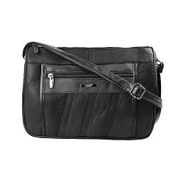 Woodland Leather s Crossbody-Taschen für Damen, 100% echtes Leder Schultertasche mit verstellbarem Riemen, mehrere Fächer, Crossover-Handtaschen für Frauen in Marineblau, Schwarz, Schwarz , Medium von Woodland Leather