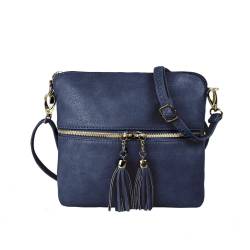 Woodland Leathers Crossbody Taschen für Frauen, Designer Kunstleder Kleine Umhängetasche für Frauen mit verstellbarem Riemen, Damen Mehrere Fächer Messenger Bag, navy, Small (21.5x21.5 cm) von Woodland Leather