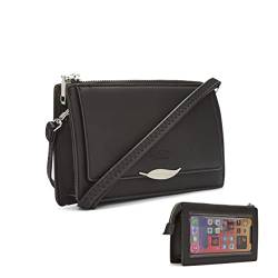 Woodland Leathers Die Umhängetasche und Handy-Tasche ist eine kleine Umhängetasche für Damen mit Touchscreen-Handyfach, sicherem RFID-Kartenfach und verstellbarem Riemen, Größe S, Schwarz, Schwarz , von Woodland Leathers