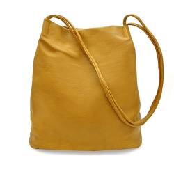 Woodland Leathers Mittelgroße Hobo-Eimer-Handtaschen für Damen aus veganem Leder – elegante schwarze Handtasche mit langen Riemen, stilvoll, geräumige Designer-Elegance-Taschen für Damen (gelb) von Woodland Leathers