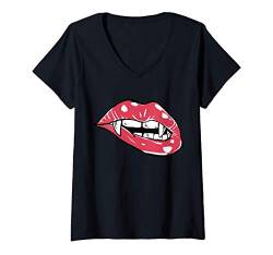 Damen Sexy Vampir - rote sexy Lippen Design - lustiges Halloween T-Shirt mit V-Ausschnitt von Woodpacker11Designs - Sexy Vampir Lippen