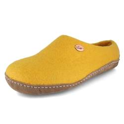 Footprint Barfuß-Hausschuhe unisex Filz-Pantoffeln mit Ledersohle, nachhaltig aus 100% Wolle, gelb Gr. 37 von WoolFit