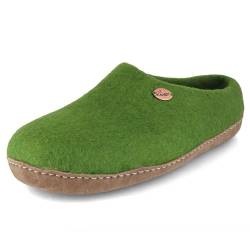 Footprint Barfuß-Hausschuhe unisex Filz-Pantoffeln mit Ledersohle, nachhaltig aus 100% Wolle, grün Gr. 38 von WoolFit