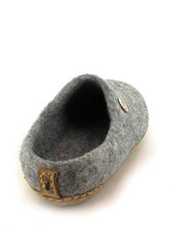 Footprint Barfuß-Hausschuhe unisex Filz-Pantoffeln mit Ledersohle, nachhaltig aus 100% Wolle, steingrau Gr. 40 von WoolFit