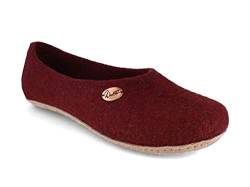 WoolFit Damen Hausschuhe Ballerinas mit vegetabiler Ledersohle und Filzeinlage, dark cherry rot, Gr. 38 von WoolFit