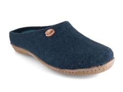 WoolFit Filzpantoffeln „Classic“ Ledersohle - Damen & Herren Filz-Pantoffeln - kunstvoll handgefilzte Hausschuhe mit Einlegesohle, Blau, Gr. 44 von WoolFit