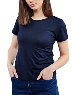 Merinopower Damen T-Shirt Rundhals aus Reiner, ultrafeiner Merinowolle L Schwarzblau von Woolday