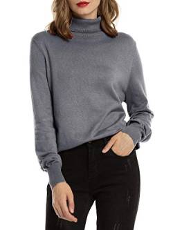 Woolen Bloom Rollkragenpullover Damen Strickpullover Stretch Pullover in Weich Feinstrick Elegant Stehkragen Strickpulli Langarm Rolli Sweater für Herbst Winter, Grau, L von Woolen Bloom