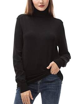 Woolicity Damen Langarm Rollkragenpullover Classic Slim Fit Leichter Strickpullover Einfarbig Rollkragen Sweater Rollneck Pullover, Schwarz, Medium von Woolicity