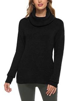 Woolicity Damen Rollkragen Strickpullover Einfarbiger Stricken Pullover Langarm Classic Fit Pullover Casual Cowl Jumper, Schwarz, Small von Woolicity