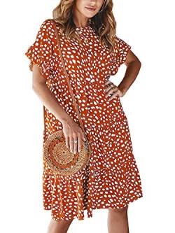 Woolicity Damen Sommer Tunika Kleid Sommer Rüschen schlicht Rundhals Lose fließende Swing Shift Kleider Orange M von Woolicity