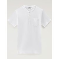 Woolrich Softes T-Shirt mit Leinenanteil und kurzer Knopfleiste von Woolrich