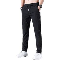 Schnell trocknende Stretch-Hose für Herren, Klassische Business-Hose mit hoher elastischer Taille, Ultra-elastische, leichte, schnell trocknende Jogginghose aus Eisseide mit Tasche. (Black,2XL) von Wopee