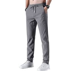 Schnell trocknende Stretch-Hose für Herren, Klassische Business-Hose mit hoher elastischer Taille, Ultra-elastische, leichte, schnell trocknende Jogginghose aus Eisseide mit Tasche. (Dark Gray,5XL) von Wopee