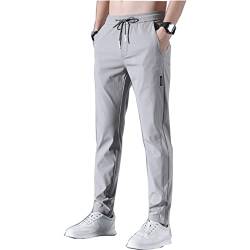 Schnell trocknende Stretch-Hose für Herren, Klassische Business-Hose mit hoher elastischer Taille, Ultra-elastische, leichte, schnell trocknende Jogginghose aus Eisseide mit Tasche. (Gray,5XL) von Wopee