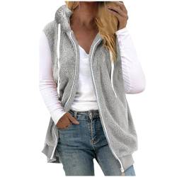 Damen Plüsch Weste Teddy Fleece Jacke Ärmellos Tasche Warme Weste Übergangsweste Fleece Jacke Outdoor Activity Jacke Herbst Winter Jacke mit Taschen Reißverschluss Weste 2XL 42 05-Gray von Woranb