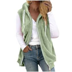 Damen Plüsch Weste Teddy Fleece Jacke Ärmellos Tasche Warme Weste Übergangsweste Fleece Jacke Outdoor Activity Jacke Herbst Winter Jacke mit Taschen Reißverschluss Weste 2XL 42 05-Green von Woranb