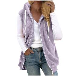 Damen Plüsch Weste Teddy Fleece Jacke Ärmellos Tasche Warme Weste Übergangsweste Fleece Jacke Outdoor Activity Jacke Herbst Winter Jacke mit Taschen Reißverschluss Weste 2XL 42 05-Purple von Woranb