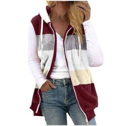 Damen Plüsch Weste Teddy Fleece Jacke Ärmellos Tasche Warme Weste Übergangsweste Fleece Jacke Outdoor Activity Jacke Herbst Winter Jacke mit Taschen Reißverschluss Weste 2XL 42 07-Wine von Woranb