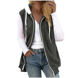 Damen Plüsch Weste Teddy Fleece Jacke Ärmellos Tasche Warme Weste Übergangsweste Fleece Jacke Outdoor Activity Jacke Herbst Winter Jacke mit Taschen Reißverschluss Weste 5XL 48 01-Dark Gray von Woranb