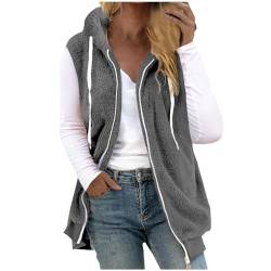 Damen Plüsch Weste Teddy Fleece Jacke Ärmellos Tasche Warme Weste Übergangsweste Fleece Jacke Outdoor Activity Jacke Herbst Winter Jacke mit Taschen Reißverschluss Weste S 34 05-Dark Gray von Woranb