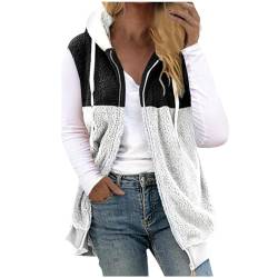 Damen Plüsch Weste Teddy Fleece Jacke Ärmellos Tasche Warme Weste Übergangsweste Fleece Jacke Outdoor Activity Jacke Herbst Winter Jacke mit Taschen Reißverschluss Weste XL 40 03-Black von Woranb