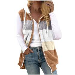 Damen Plüsch Weste Teddy Fleece Jacke Ärmellos Tasche Warme Weste Übergangsweste Fleece Jacke Outdoor Activity Jacke Herbst Winter Jacke mit Taschen Reißverschluss Weste XL 40 07-Khaki von Woranb