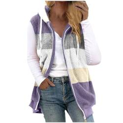 Damen Plüsch Weste Teddy Fleece Jacke Ärmellos Tasche Warme Weste Übergangsweste Fleece Jacke Outdoor Activity Jacke Herbst Winter Jacke mit Taschen Reißverschluss Weste XL 40 07-Purple von Woranb