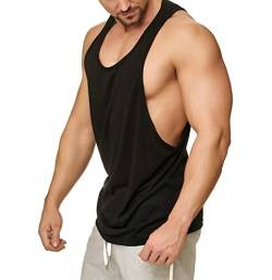 Muscle Shirt Herren Tank Top Achselshirt mit tief geschnittenem Armausschnitt Schwarz, Größe:L von Work Hard