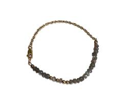 24k Gold Plated Bridesmaid Jewelry Gold Helling 3-4mm Stracking Gray Labradorite Bracelet Rondelle, Faceted 7" for mens, womens, gf, bf & Adult. von World Wide Gems