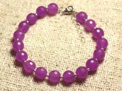 World Wide Gems 925 Sterling Silver Handmade Beaded Silver Helling 8mm Stracking Purple Purple Jade Bracelet Round, Faceted 7" for Mens, Womens, gf, bf & Adult. von World Wide Gems