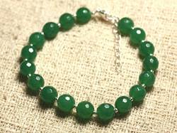 World Wide Gems 925 Sterling Silver Rock Gift Silver Helling 8mm Stracking Green Green Jade Bracelet Round, Faceted 7" for Mens, Womens, gf, bf & Adult. von World Wide Gems