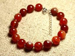 World Wide Gems 925 Sterling Silver Unique Wedding Gift Silver Helling 10mm Stracking Red Red Agate Bracelet Round, Smooth 7.5" for Mens, Womens, gf, bf & Adult. von World Wide Gems